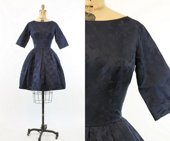 1950s rose dress | floral brocade | small