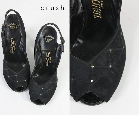 1940s rhinestone shoes | vintage peep toe slingbac