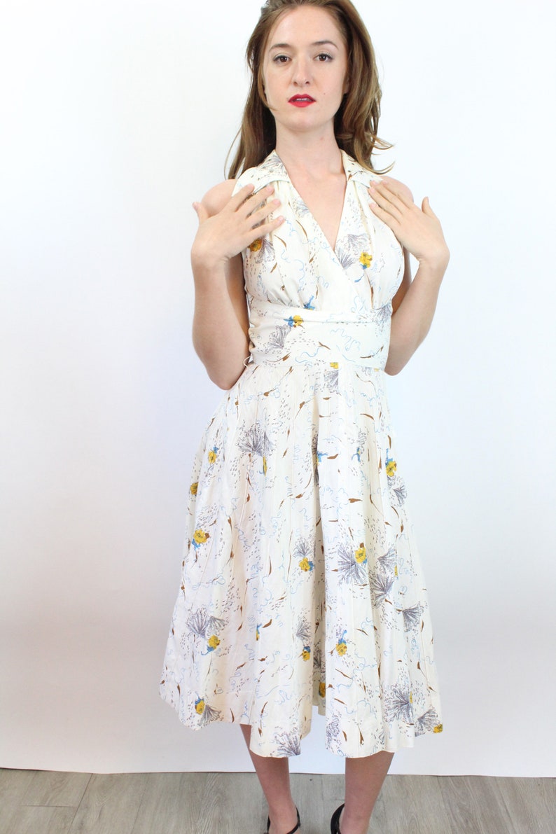 1950s FAN PRINT halter novelty dress xs new spring summer image 2