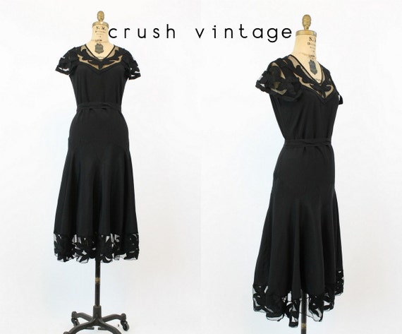 20s Dress Capelet Small / 1920s Vintage Mesh Appli