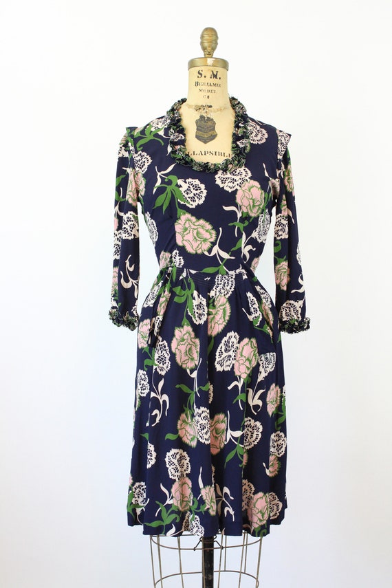 1930s 1940s PINK CARNATION rayon floral dress xs … - image 2