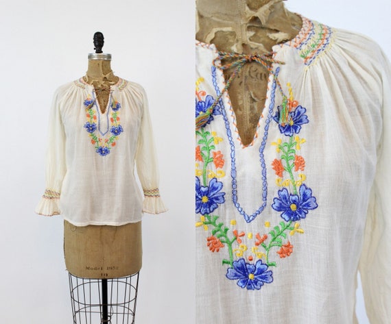 70s does 30s Hungarian Blouse XS Small / 1970s Ind