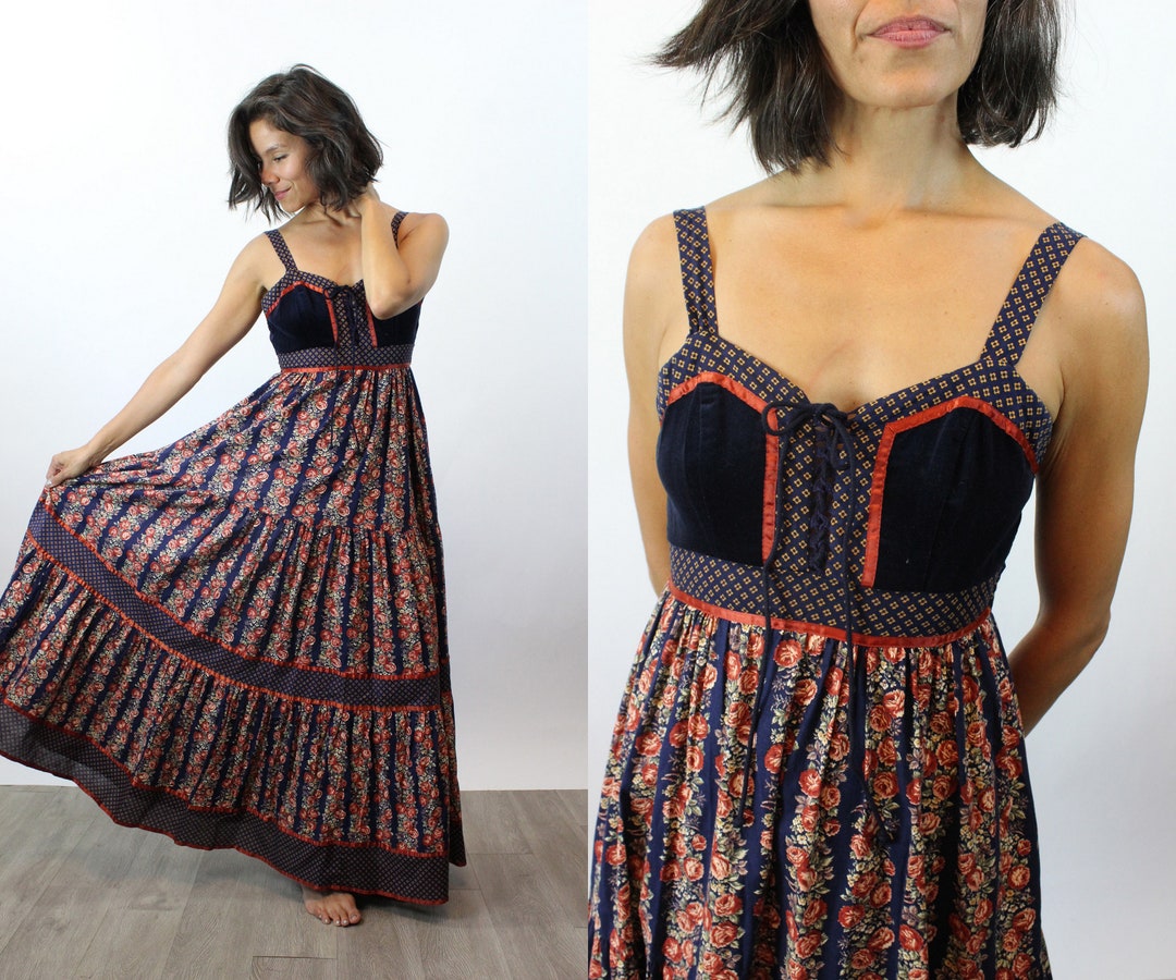1970s GUNNE SAX Cabbage Rose Corset Maxi Dress Xss | New Spring Summer ...