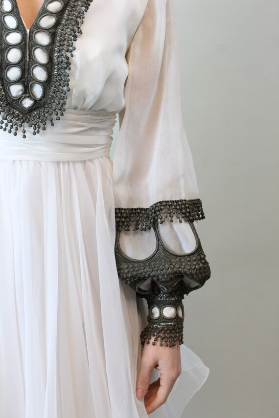 70s miss elliette pleated chiffon midi dress