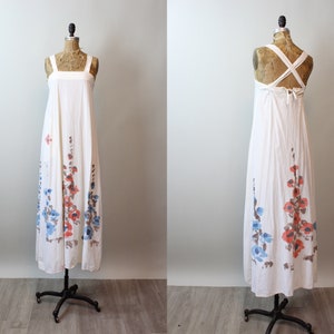 1970s INDIAN cotton HANDPAINTED caftan dress xs small | new spring summer