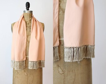 1940s peach rayon fringed scarf  | vintage wrap