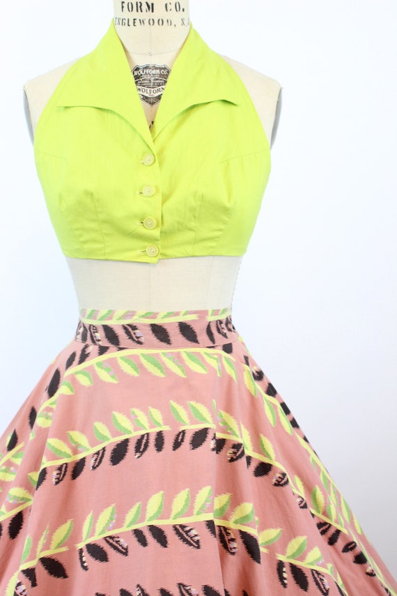 1950s CHARTREUSE vine print circle skirt xs | new… - image 5