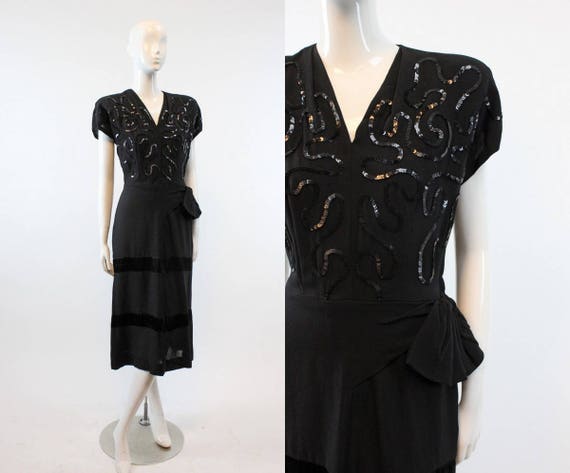 1940s sequin dress | vintage rayon crepe | small