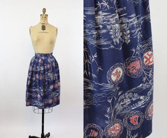 1950s novelty skirt | novelty Asian print | xxs