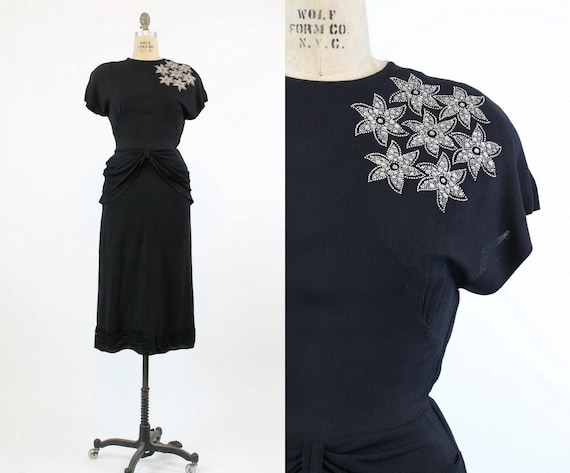 1940s star studded dress xs | vintage peplum rayon