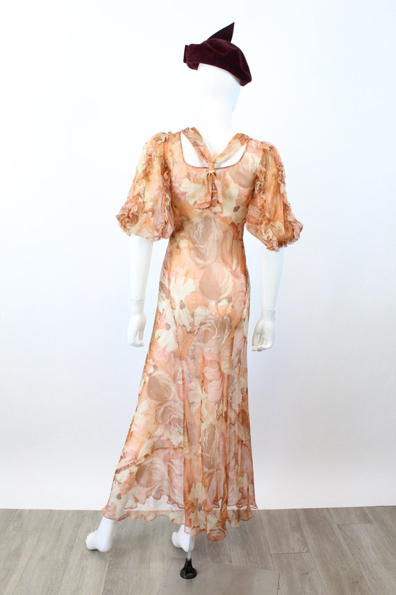 1930s CHIFFON puff sleeve gown dress xs | new win… - image 9