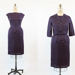 1950&#39;s polka dot SILK dress and jacket medium | new spring summer