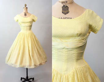 1950s SWISS DOT yellow sash dress xs  | new spring summer