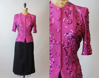 1940s RASPBERRY sequin blouse small | new fall