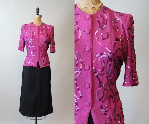 1940s RASPBERRY sequin blouse small | new fall wi… - image 1