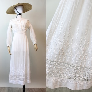 1910 ANTIQUE cotton lace edwardian lingerie dress xs | new spring summer