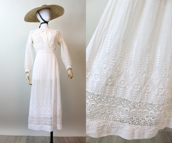 1910 ANTIQUE cotton lace edwardian lingerie dress… - image 1