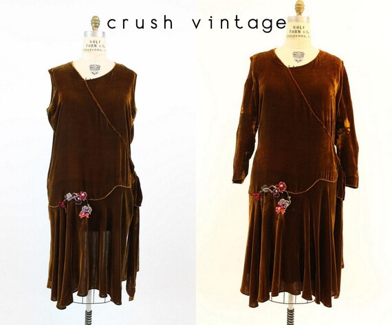 20s Dress Silk Velvet XL Plus / 1920s Vintage Dres