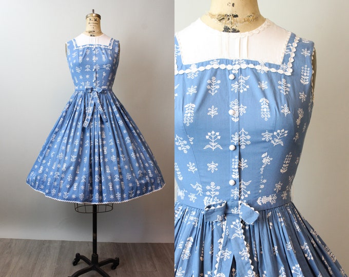 1950s Toile Print Cotton Dress | XS/S