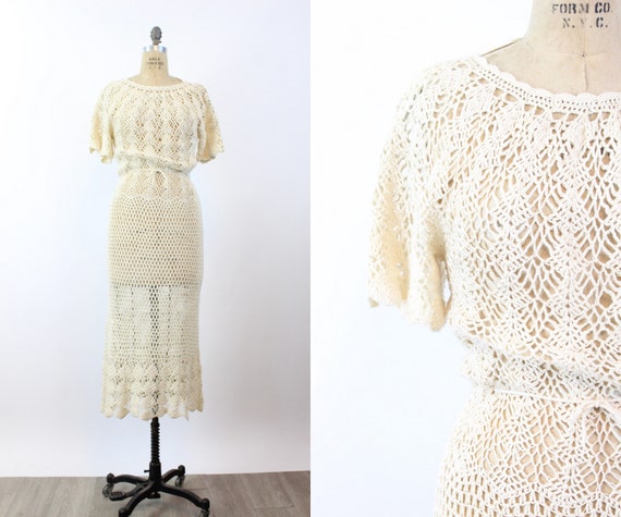 1930s IVORY knit dress small | new spring summer - image 1