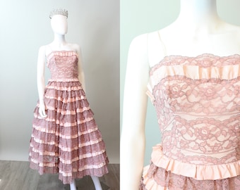 1950s PINK LACE tulle CUPCAKE dress xxs | new spring summer