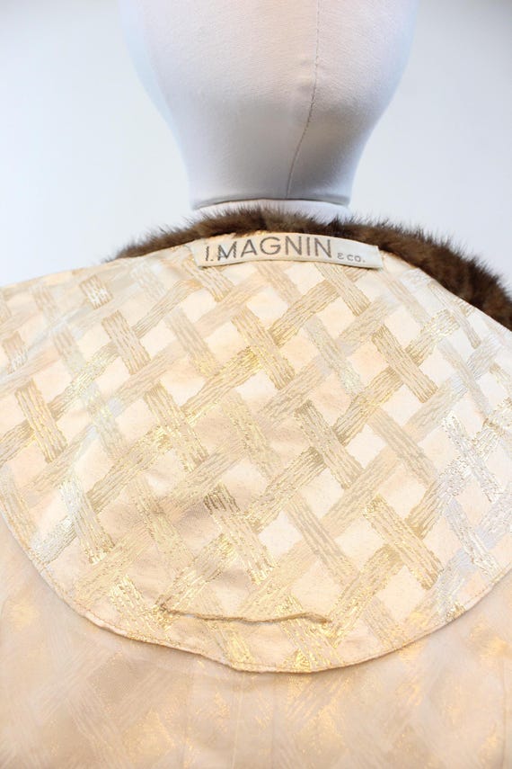 1960s I MAGNIN GOLD metallic MINK gown dress robe n… Gem