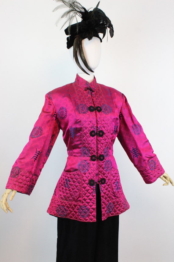 1940s ASIAN silk QUILTED jacket and pants set med… - image 6