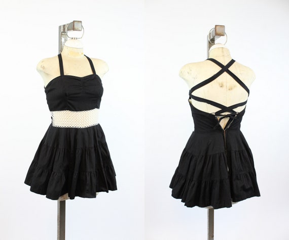 1950s cotton playsuit dress xs | vintage swim dre… - image 1