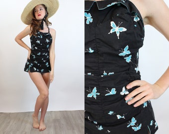 1950s NOVELTY PRINT butterfly romper playsuit swimsuit xs small | new spring summer