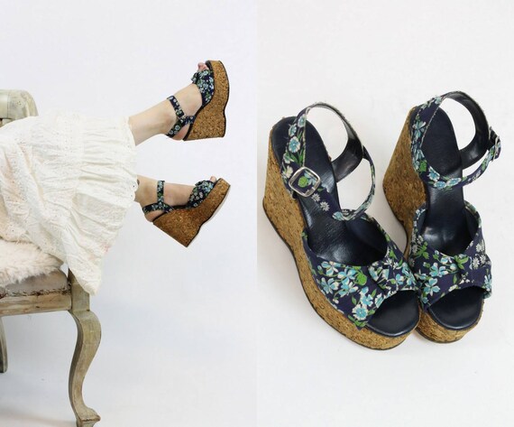 1970s cork sandals shoes size 5.5 us | vintage flo