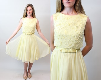 1960s MISS ELLIETTE beaded CHIFFON dress small | new spring summer