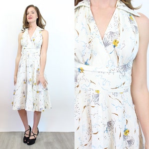 1950s FAN PRINT halter novelty dress xs new spring summer image 1