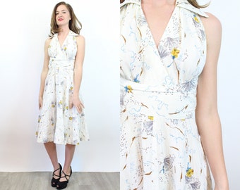 1950s FAN PRINT halter novelty dress xs | new spring summer