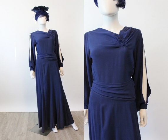 1930s SLIT open sleeves RAYON dress gown medium |… - image 1