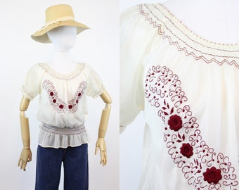 1940s rayon embroidered hungarian blouse small medium | vintage top | new in