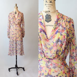 1930s SHEER tissue silk BALLOON SLEEVES floral dress xs small | new spring summer