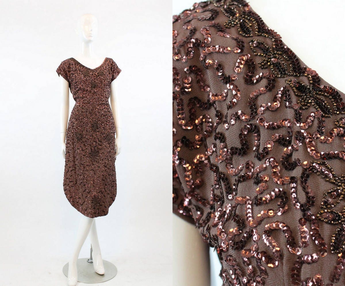 Vintage Aprons, Retro Aprons, Old Fashioned Aprons & Patterns 1940S Sequin Dress Xs  Vintage 40S Rayon Beaded Apron Dress New In $282.00 AT vintagedancer.com