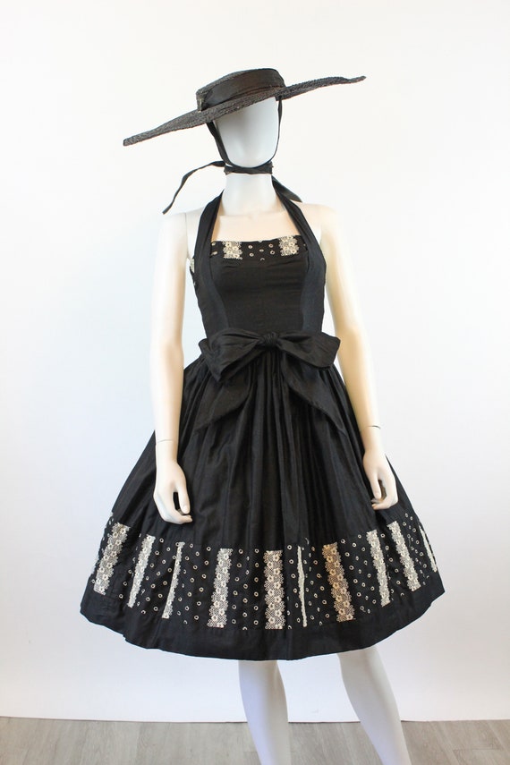 1950s Joan Barrie HALTER cotton dress EYELET xxs … - image 2