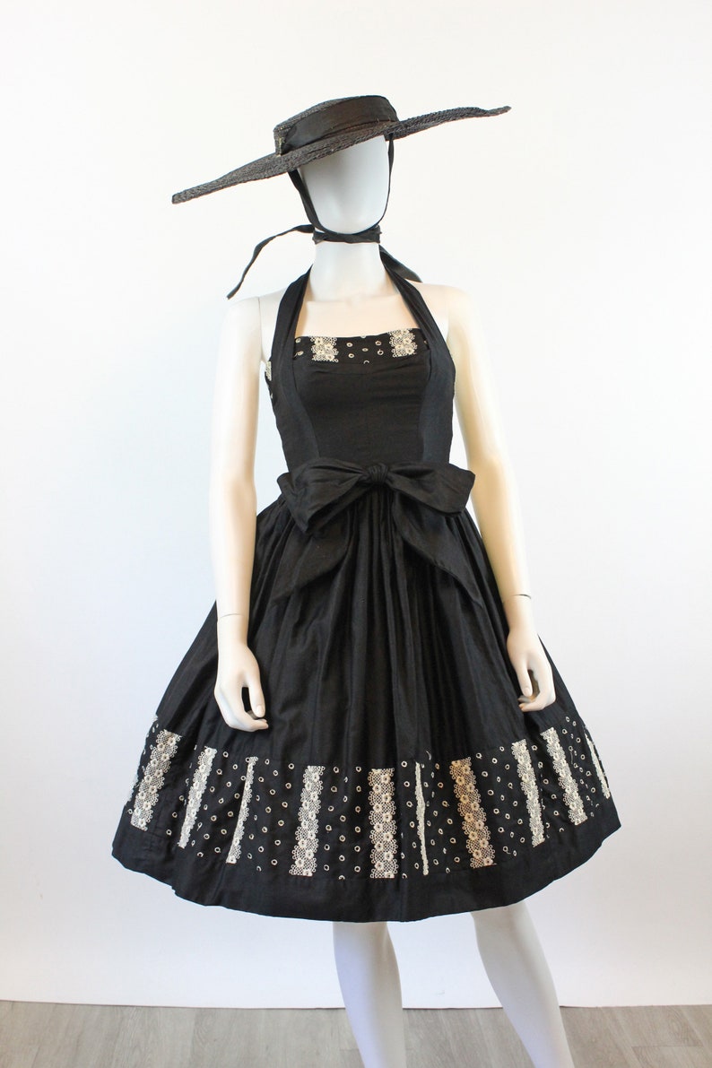 1950s Joan Barrie HALTER cotton dress EYELET xxs new spring summer summer image 2