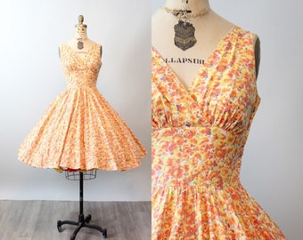 1950s PANSY and ROSE cotton print rhinestone dress xs | new spring summer