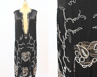 1920s PRISTINE multi beaded silk dress small medium | new fall winter