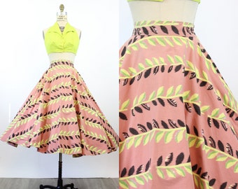 1950s CHARTREUSE vine print circle skirt xs | new spring summer