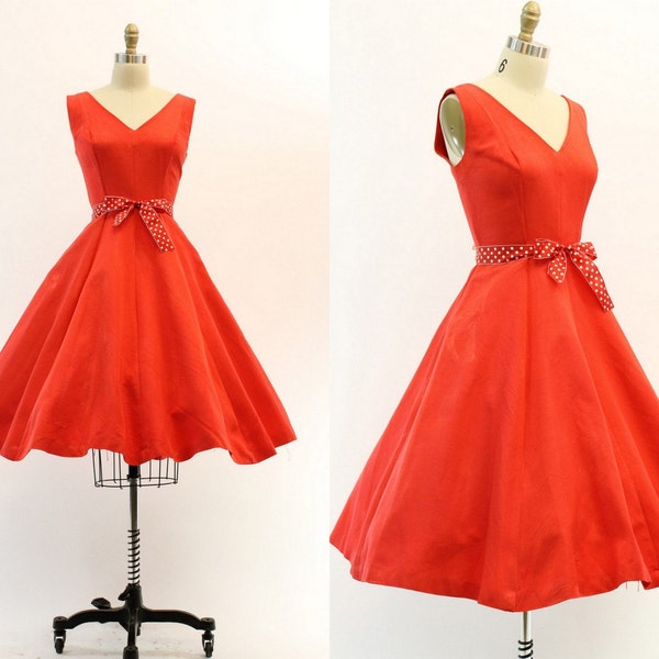 50s Jerry Gilden Dress Medium / 1950s Vintage Red Full Skirt Frock / Cherry Pie Dress