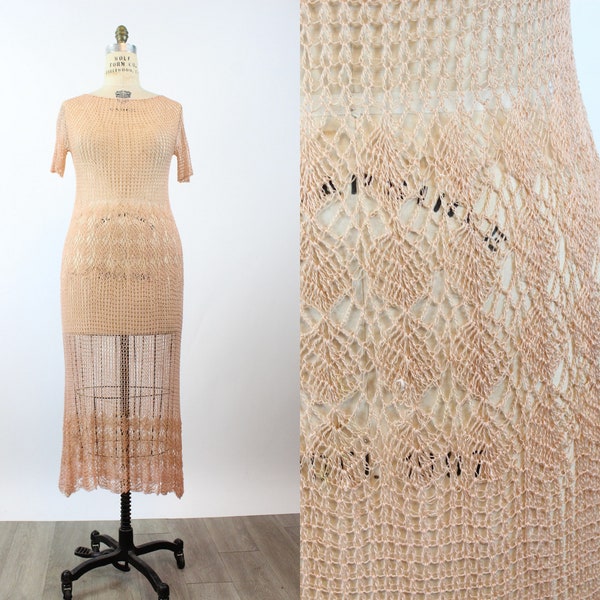 1930s RAYON KNIT blush dress medium large | new spring summer