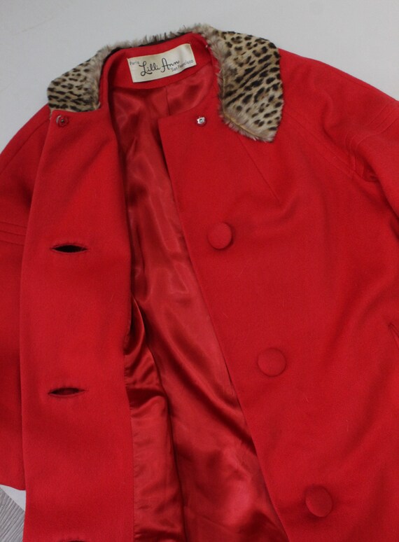 1960s LILLI ANN red fur collar mohair coat small … - image 8
