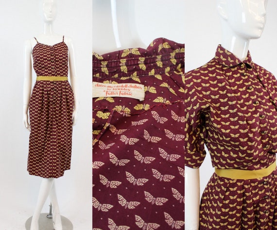 RARE 1940s Claire McCardell moth print dress and b