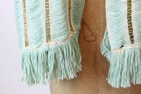 1950s gold and pistachio scarf | vintage fringe w… - image 4