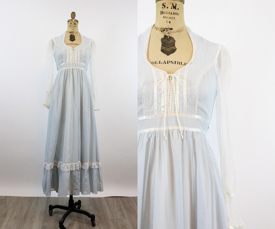 1970s Gunne Sax CORSET Blue Maxi Dress Xxs | New Spring Summer - Etsy