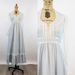 1970s Gunne Sax CORSET blue maxi dress xxs | new spring summer
