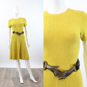 1940s CHARTREUSE knit dress xs small | new spring summer